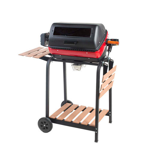 3-Zone Cart Electric Grill with Side Tables, Bottom Shelf, & Rotisserie