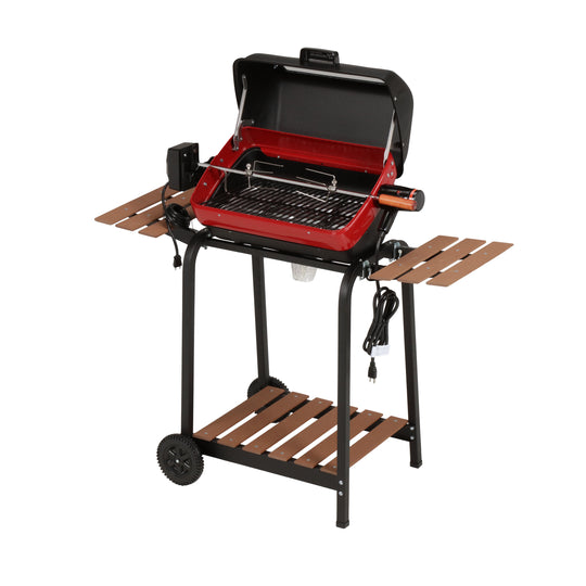 3-Zone Cart Electric Grill with Side Tables, Bottom Shelf, & Rotisserie