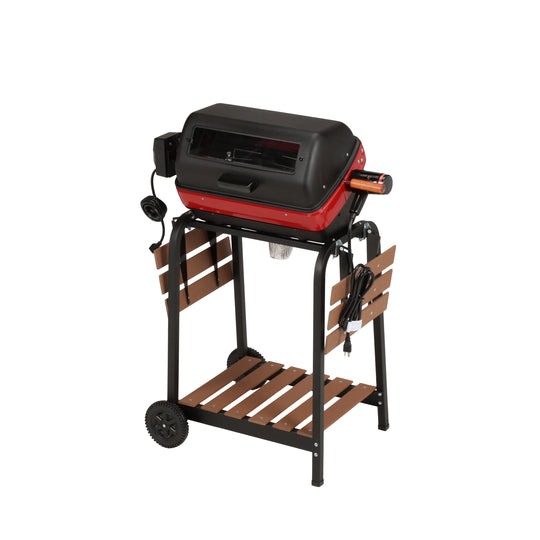 3-Zone Cart Electric Grill with Side Tables, Bottom Shelf, & Rotisserie