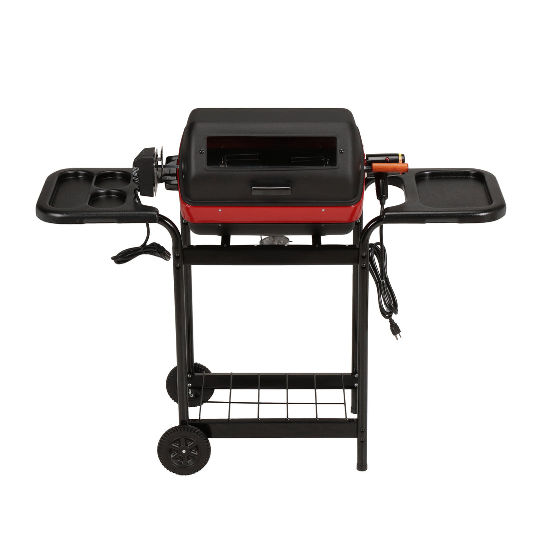 3-Zone Cart Electric Grill with Polymer Side Tables, Window, & Rotisserie