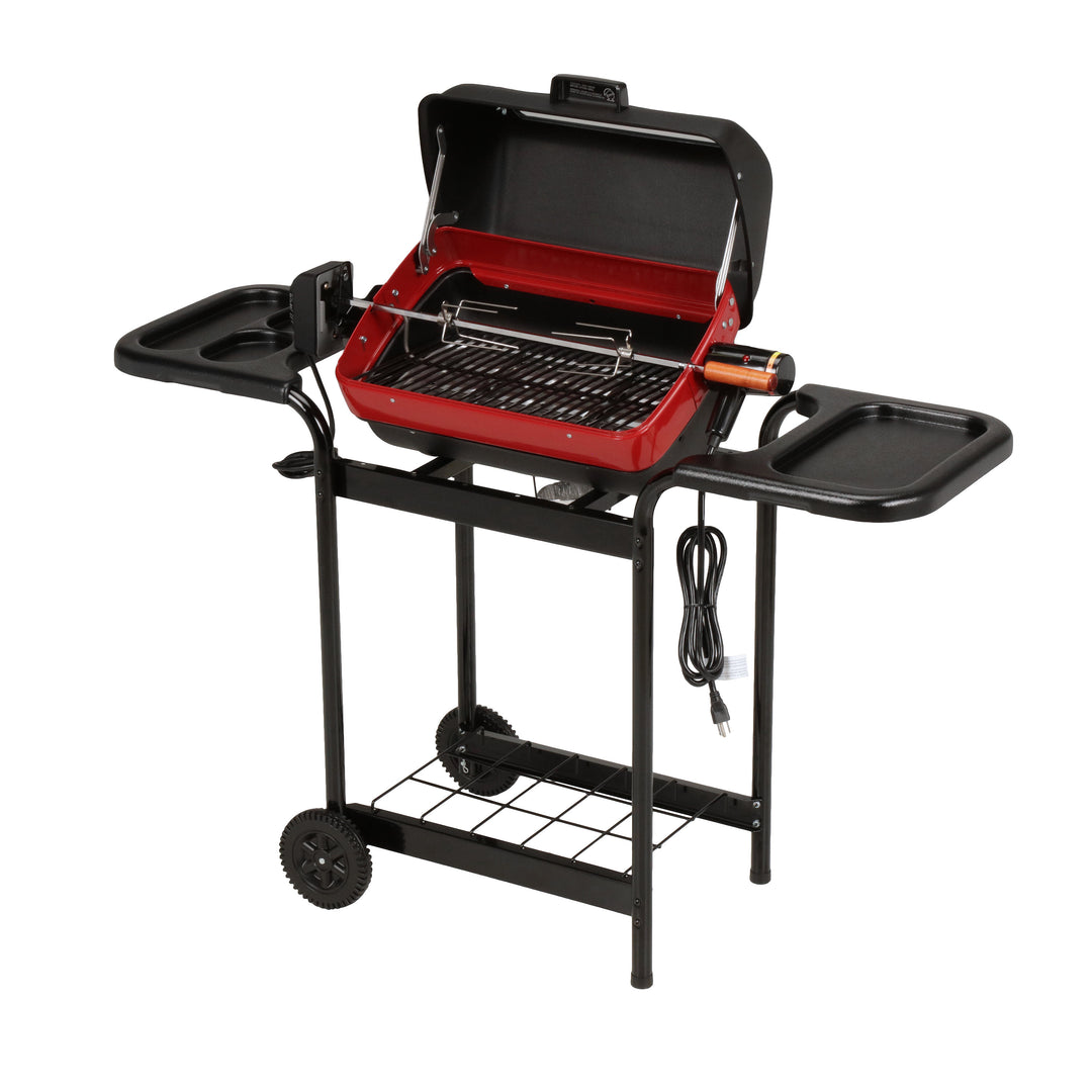 3-Zone Cart Electric Grill with Polymer Side Tables, Window, & Rotisserie