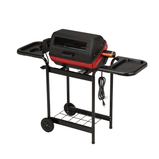 3-Zone Cart Electric Grill with Polymer Side Tables, Window, & Rotisserie