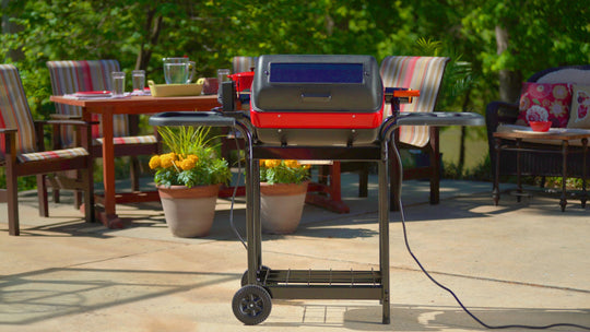 3-Zone Cart Electric Grill with Polymer Side Tables, Window, & Rotisserie