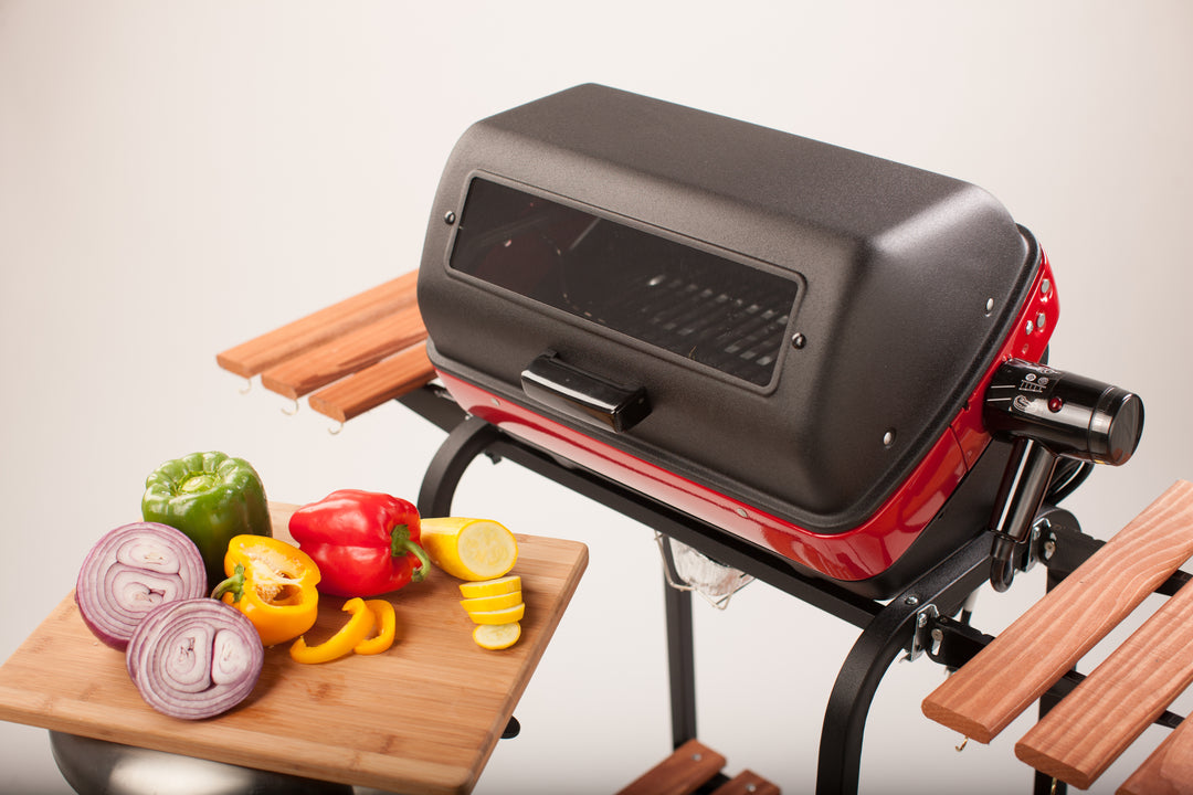 3-Zone Cart Electric Grill with Side Tables, Bottom Shelf, & Rotisserie